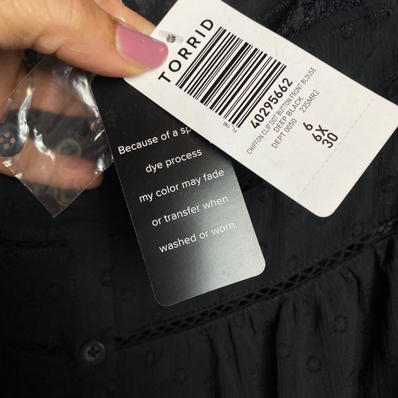 NWT Torrid Womenʻs Plus Size Black Chiffon Clip Dot Lace Detail Baby Doll Top 6X - Picture 7 of 11